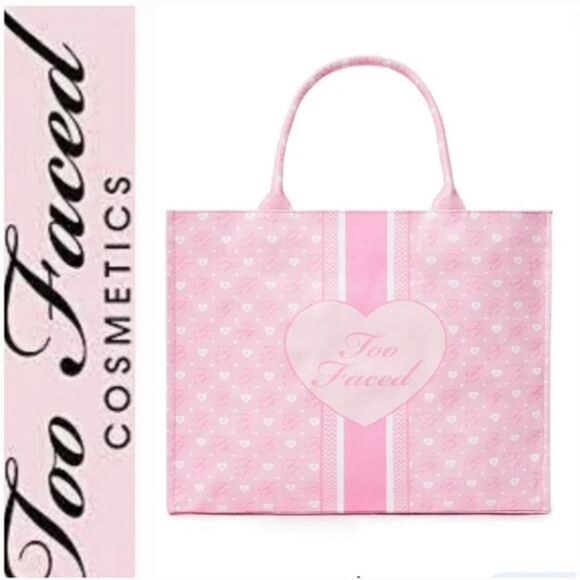 Too Faced  Pink Hearts Canvas Tote Bag - Picture 1 of 8